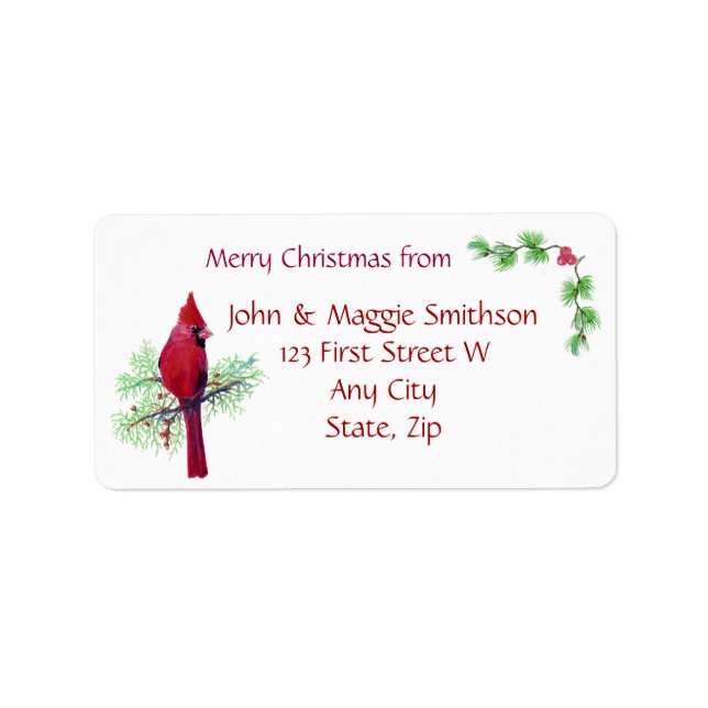 Christmas Red Bird Cardinal Address Customise Label (Front)