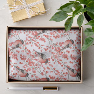 Christmas Red Bird Festive Berry Pattern Tissue Paper