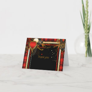 Christmas Red Black and Gold Wedding  Thank You Card