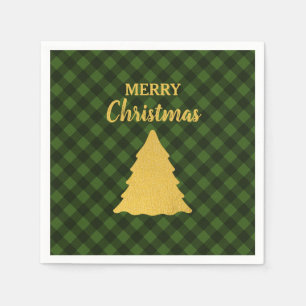 Christmas Red & Black Buffalo Plaid Xmas Tree Napkin