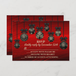 Christmas Red Black Elegant Holidays Winter RSVP Card