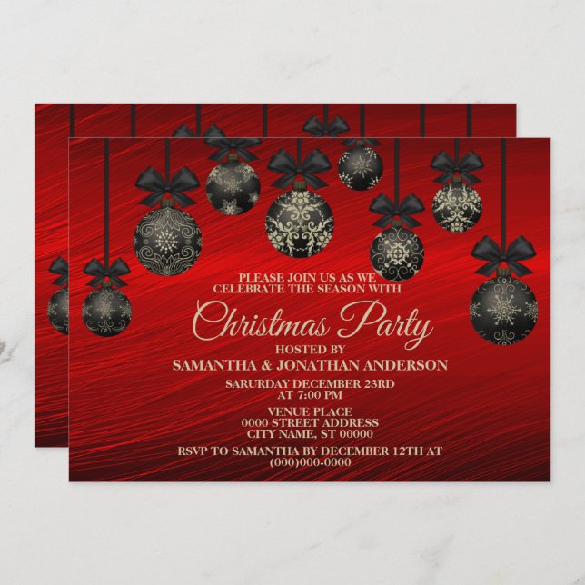 Christmas Red Black Elegant Winter Holidays Invitation (Front/Back)