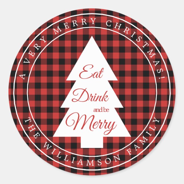 Christmas Red Black Gingham Pattern Envelope Seal (Front)