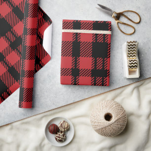 Christmas Red Black Plaid Wrapping Paper