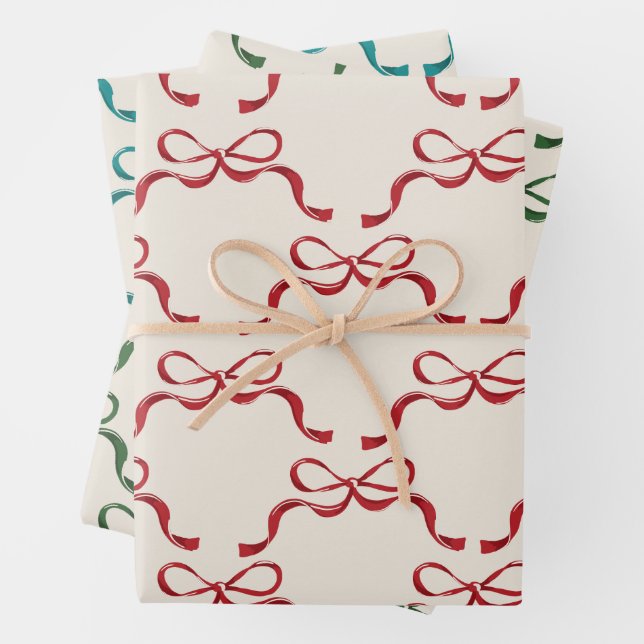 Christmas Red Blue Green Modern Holiday Bows  Wrapping Paper Sheet (In situ)