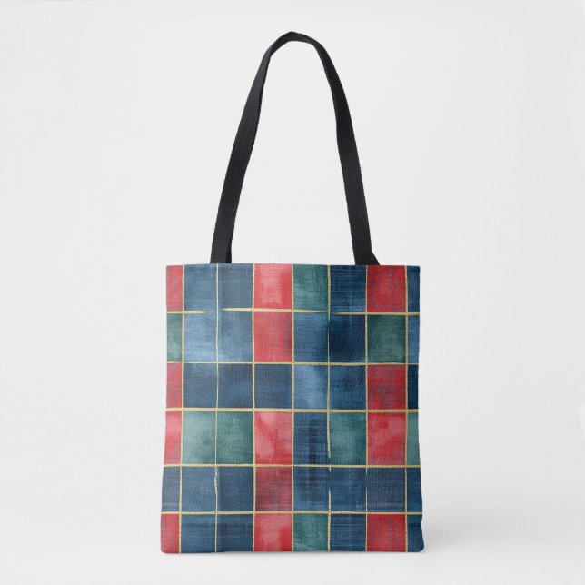 Christmas Red Blue Green Squares Tote Bag (Front)