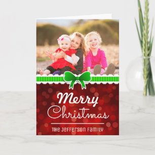 Christmas Red Bokeh Background Custom Family Photo Holiday Card