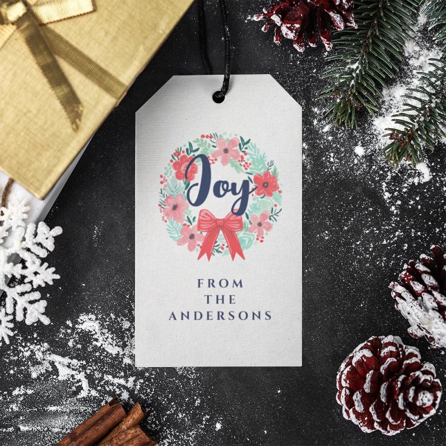 Christmas Red Bow Wreath Blue Joy Gift Tag (Creator Uploaded)