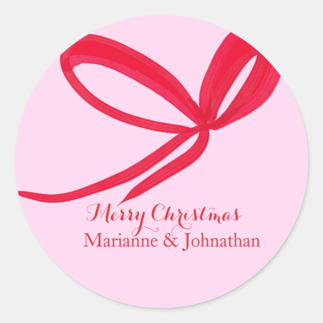 Christmas Red Bows Hand Drawn Classic Round Sticker (Front)