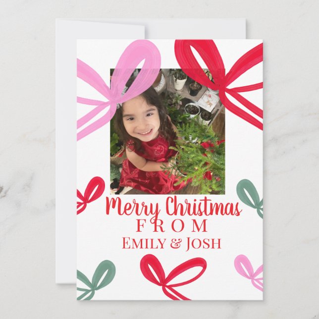 Christmas Red Bows Multicolor  Holiday Card (Front)
