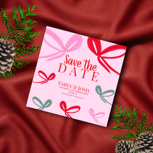 Christmas Red Bows Multicolor Save the Date