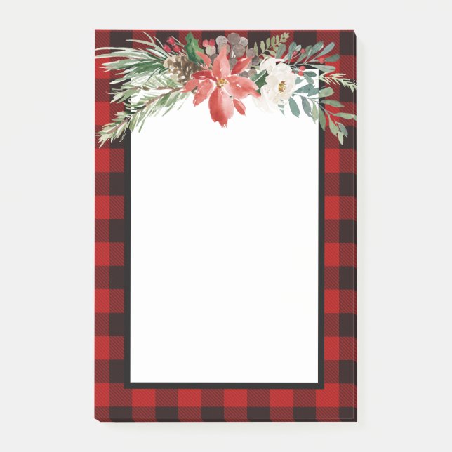 Christmas Red Buffalo Check Post It Notes Notepad (Front)
