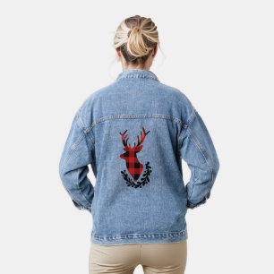 Christmas Red Buffalo Plaid Denim Jacket