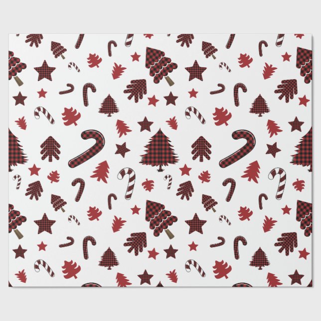 Christmas Red Buffalo Plaid Elements Wrapping Paper (Seam)