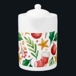 Christmas Red Bulbs, Poinsettia Parts and Nut<br><div class="desc">Christmas Red Bulbs,  Poinsettia Parts and Nut teapot
Home & Living > Kitchen & Dining > Drinkware > Teapots</div>