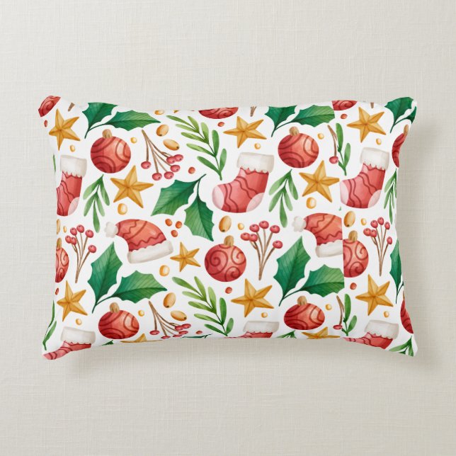 Christmas Red Bulbs, Poinsettia Parts and Nut    Decorative Cushion (Front)