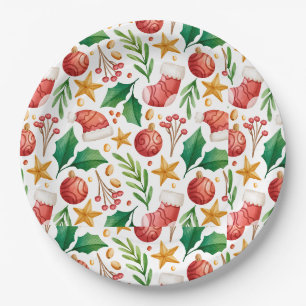 Christmas Red Bulbs, Poinsettia Parts and Nut Paper Plate