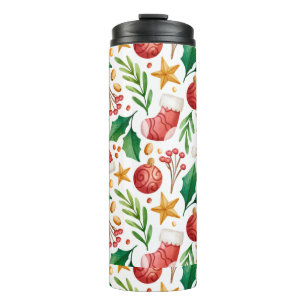Christmas Red Bulbs, Poinsettia Parts and Nut  Thermal Tumbler