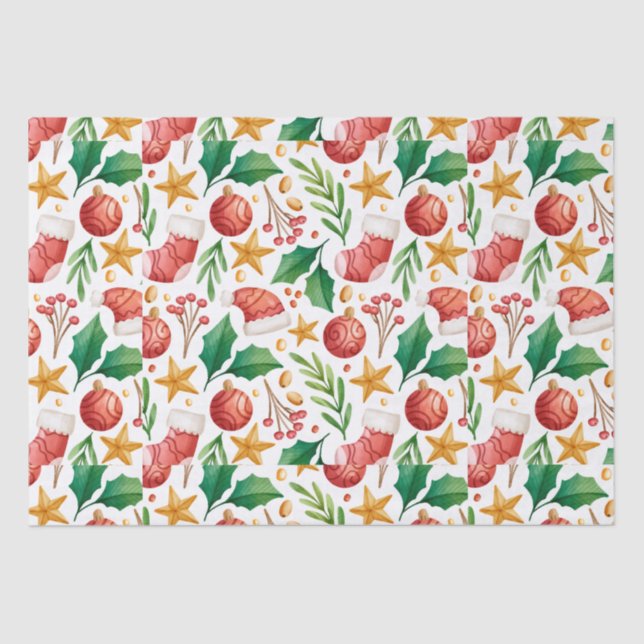 Christmas Red Bulbs, Poinsettia Parts and  Tissue Paper (Front)