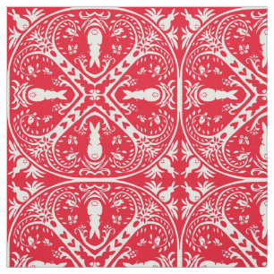 Christmas Red Bunny Rabbit Medallion Design Winter Fabric
