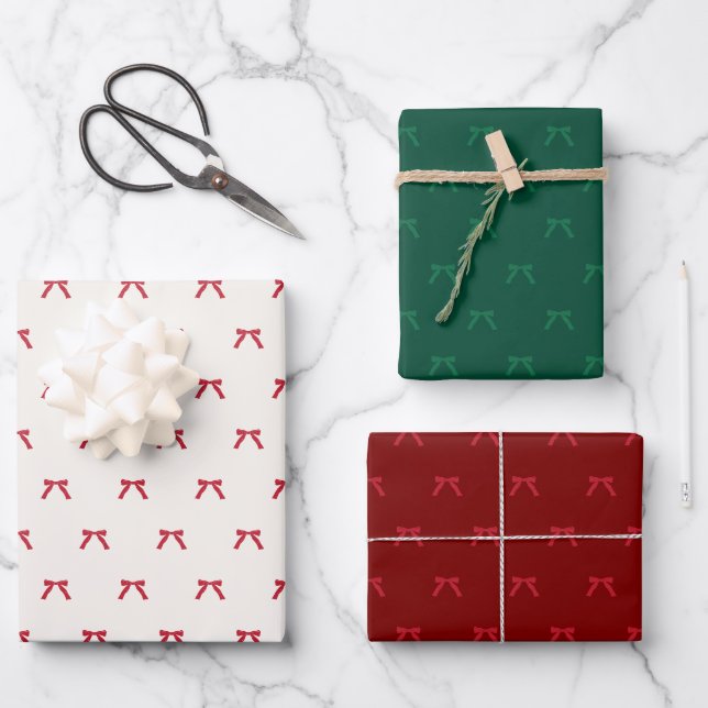 Christmas red burgundy green Ribbon & Bows holiday Wrapping Paper Sheet (Front)