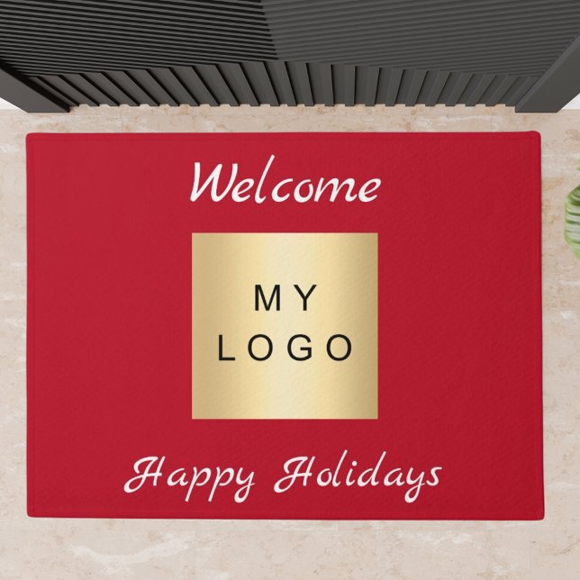 Christmas red business logo happy Holidays Doormat (Creator Uploaded)