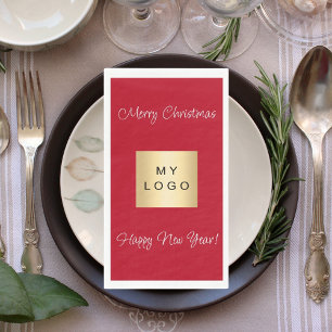 Christmas red cafe bar business logo napkin