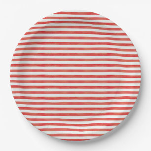 Christmas Red Candy Cane Stripes Paper Plate