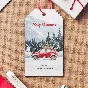 Christmas Red Car Tree Holiday Gift Tags