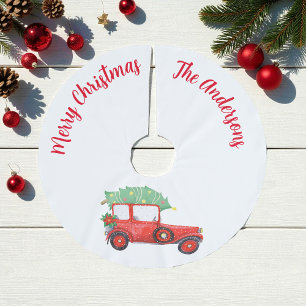 Christmas Red Car White Tree Skirt