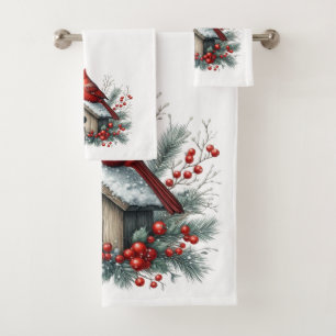 Christmas Red Cardinal Bath Towel Set
