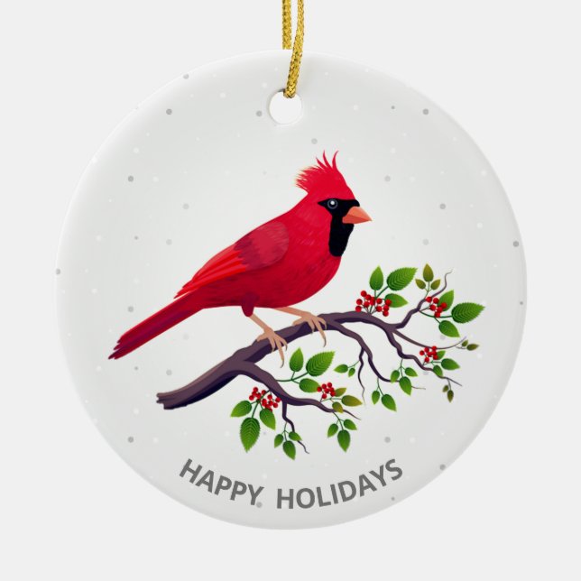 Christmas Red Cardinal Bird  Ceramic Tree Decoration (Front)