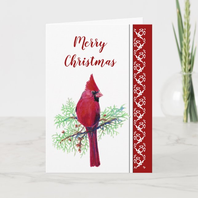 Christmas Red Cardinal Bird Scripture Greeting Holiday Card (Front)