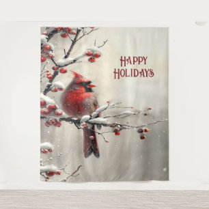 Christmas Red Cardinal Holiday Backdrop Tapestry