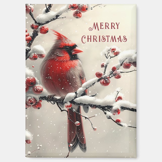 Christmas Red Cardinal Holiday Magnet (Front)