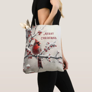 Christmas Red Cardinal Holiday Tote Bag