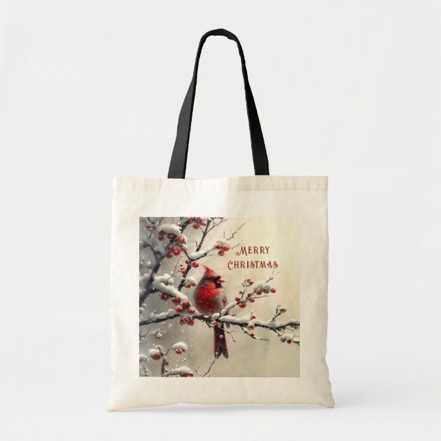Christmas Red Cardinal Holiday Tote Bag (Front)
