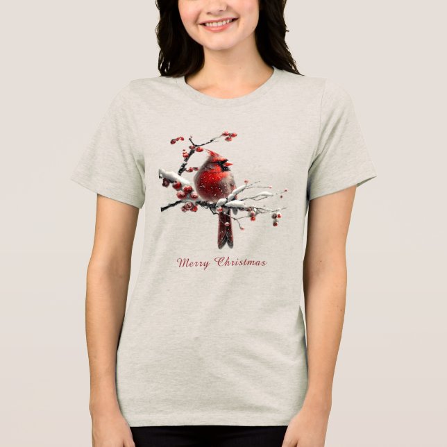 Christmas Red Cardinal Holiday Women's Tri-Blend Shirt (Front)