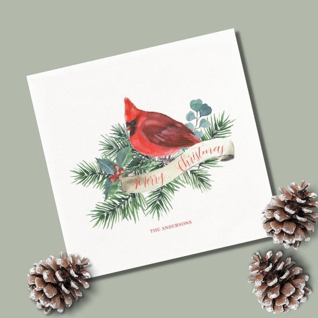 Christmas Red Cardinal Name  Napkin (Creator Uploaded)