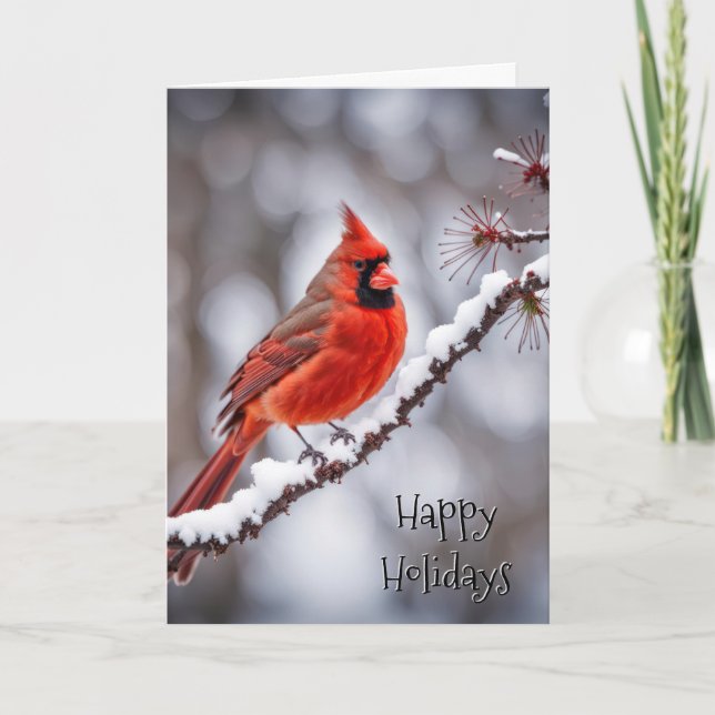 Christmas Red Cardinal On Winter Branch Card (Front)