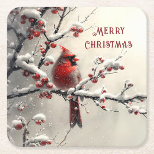 Christmas Red Cardinal Paper Coaster