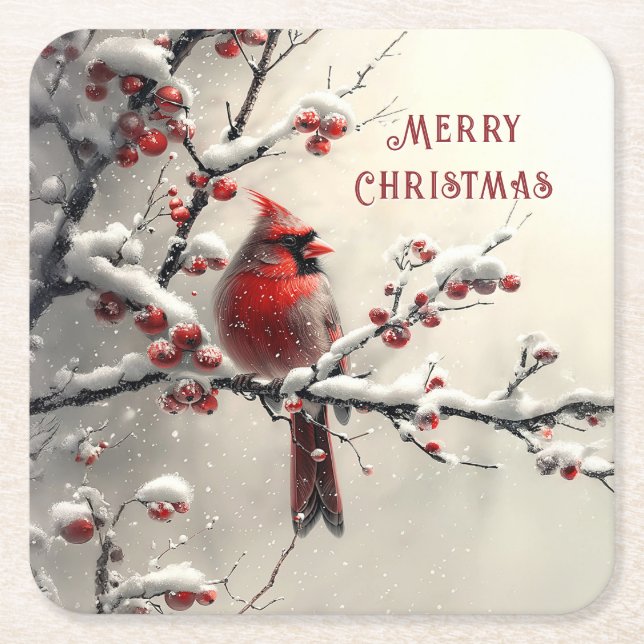 Christmas Red Cardinal Paper Coaster (Front)