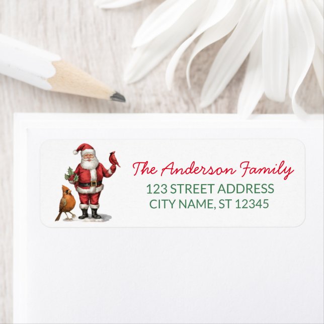 Christmas Red Cardinal Santa Return Address (Insitu)