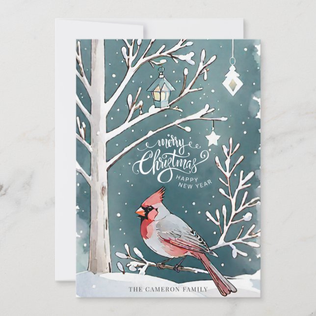 Christmas Red Cardinal Winter Landscape  Holiday Card (Front)