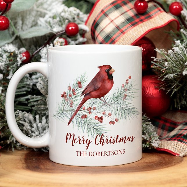 Christmas Red Cardinal Winter Pine Watercolor Coffee Mug (Creator Uploaded)