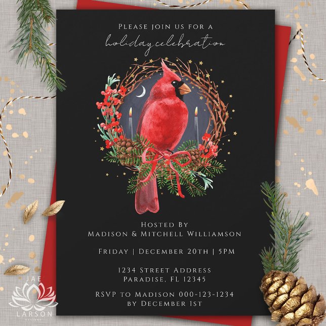 Christmas Red Cardinal Yule Solstice Holiday Party Invitation (Creator Uploaded)