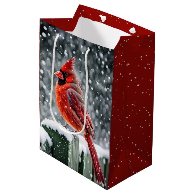 Christmas Red Cardinals In Snowflakes Medium Gift Bag (Front Angled)