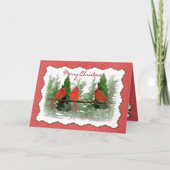 Christmas - Red Cardinals Perched on Branch Holiday Card (Front)