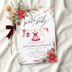Christmas Red Clothesline Girl Santa Baby Shower Invitation
