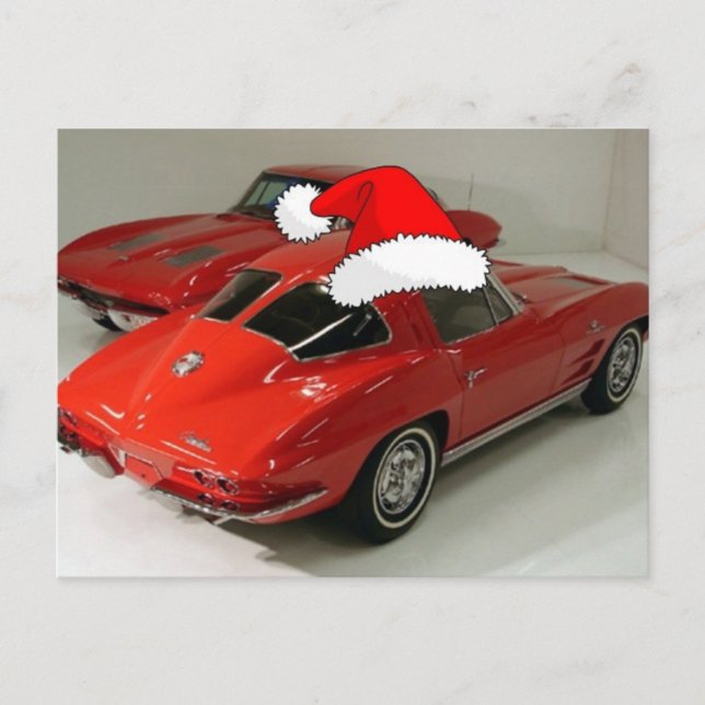 Christmas Red Corvette Classic Split Window Holiday Postcard (Front)